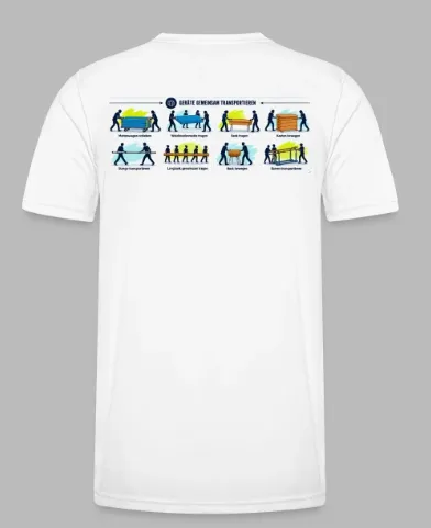 Funktions-Shirt Rückseite mit Grafik ‚Geräte gemeinsam transportieren‘
