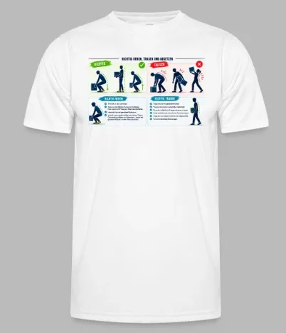 Funktions-Shirt Vorderseite mit Grafik ‚Richtig heben, tragen und absetzen‘